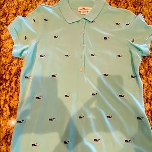 EUC Vineyard Vines polo- light aqua with full whale embroidery - sz M